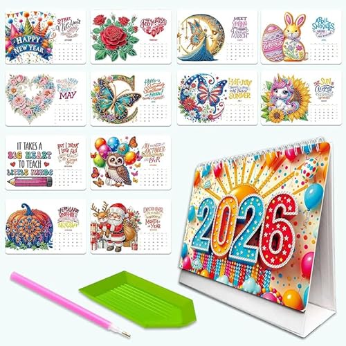 2026 Kalender Diamond Painting Kit DIY Diamond Art Desk Kalender für Home Office (B) von Mounteps