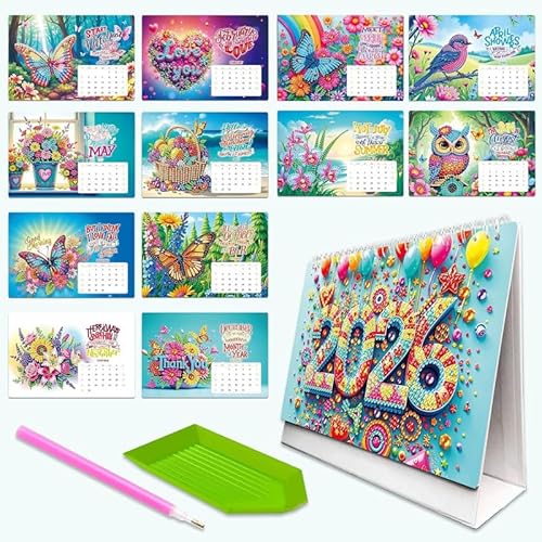 2026 Kalender Diamond Painting Kit DIY Diamond Art Desk Kalender für Home Office (C) von Mounteps