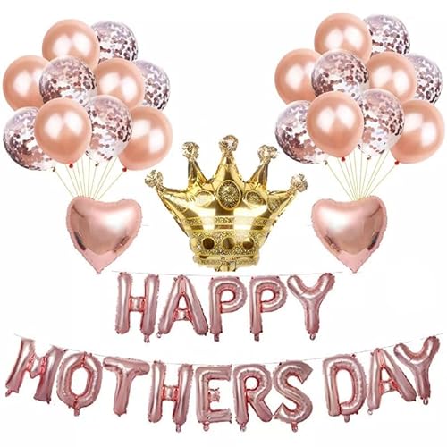 38-teiliges Set aus Rotgold "Happy Mother's Day" Folienballon Banner & Krone - Ideale Partydekoration (B) von Mounteps