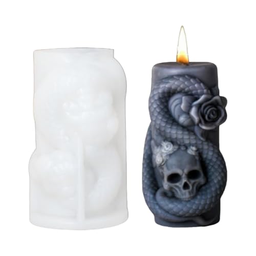 DIY 3D Rose Schädel Schlange Duftkerze Form Harz Gießform Silikon Form Halloween (A) von Mounteps