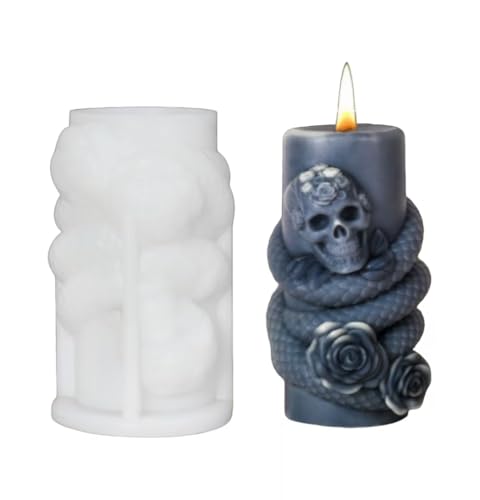 DIY 3D Rose Schädel Schlange Duftkerze Form Harz Gießform Silikon Form Halloween (B) von Mounteps