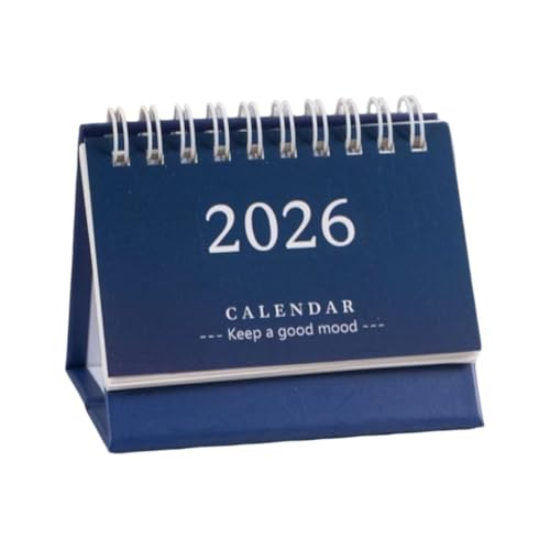 Mini-Tischkalender 2025–2026 – Aug 2025 bis Dezember 2026, kleiner stehender Flip-Desktop-Planer mit Notizblock für Zuhause, Büro, Schule (blau) von Mounteps