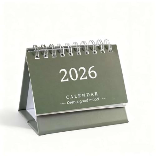 Mini-Tischkalender 2025–2026 – Aug 2025 bis Dezember 2026, kleiner stehender Flip-Desktop-Planer mit Notizblock für Zuhause, Büro, Schule (grün) von Mounteps