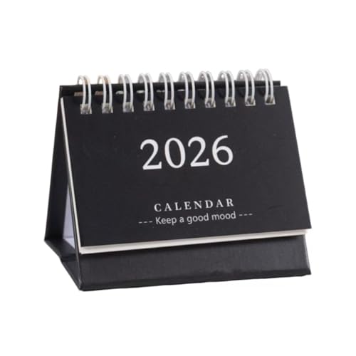 Mini-Tischkalender 2025–2026 – August 2025 bis Dezember 2026, kleiner Stehender Flip-Desktop-Planer mit Notizblock für Zuhause, Büro, Schule (schwarz) von Mounteps