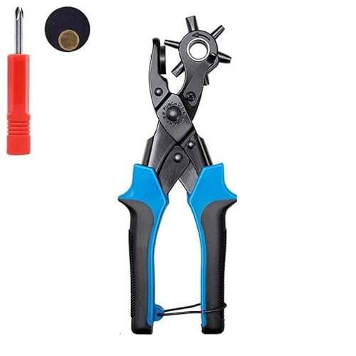 Revolving Punch Plier Kit, Leather Hole Punch Set for Belts, Watch Bands, Straps, Dog Collars, Saddles, Shoes, Fabric, DIY Home or Craft Projects, Heavy Duty Rotary Puncher (Blau&Schwarz) von Mounteps