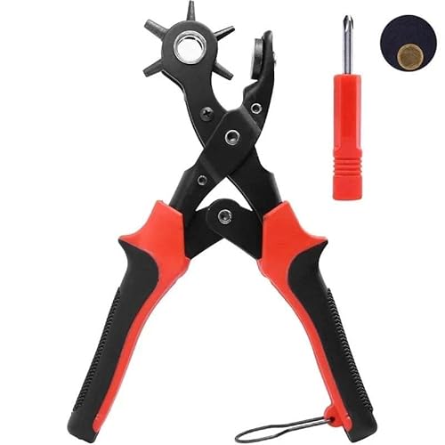 Revolving Punch Plier Kit, Leather Hole Punch Set for Belts, Watch Bands, Straps, Dog Collars, Saddles, Shoes, Fabric, DIY Home or Craft Projects, Heavy Duty Rotary Puncher (Rot&Schwarz) von Mounteps