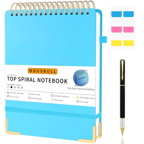 Mousbull Top Spiral-Notizbuch, A4, Hardcover, oben gebunden, Steno-Blöcke, 240 Seiten, 100 g/m², College-Notizbuch, liniert, für Arbeit, Schule, Meeting, Schreiben, Blau, 21,6 x 27,9 cm Mousbull Top Spiral-Notizbuch, A4, Hardcover, oben gebunden, Steno-Blöcke, 240 Seiten, 100 g/m², College-Notizbuch, liniert, für Arbeit, Schule, Meeting, Schreiben, Blau, 21,6 x 27,9 cm von Mousbull
