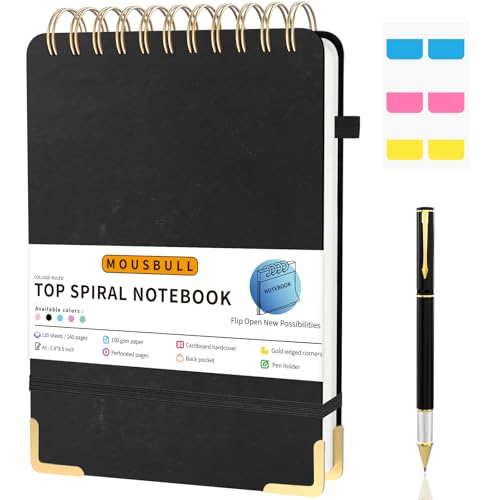 Mousbull Top Spiral-Notizbuch, A5, Hardcover, oben gebunden, Steno-Blöcke, 240 Seiten, 100 g/m², College-Notizbuch, liniert, für Arbeit, Schule, Meeting, Schreiben, Schwarz, 15 x 21,6 cm Mousbull Top Spiral-Notizbuch, A5, Hardcover, oben gebunden, Steno-Blöcke, 240 Seiten, 100 g/m², College-Notizbuch, liniert, für Arbeit, Schule, Meeting, Schreiben, Schwarz, 15 x 21,6 cm von Mousbull