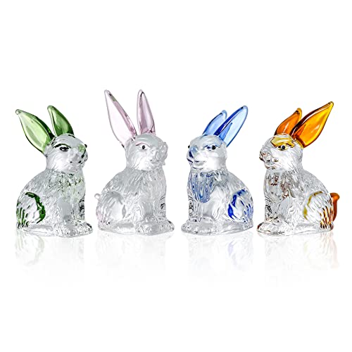 Movdyka Set mit 4 kleinen Glas-Kaninchen-Figuren, niedliche Kristall-Hasen-Sammlerstücke, Statuen, Tierdekoration, Ornament, Tischdekoration von Movdyka