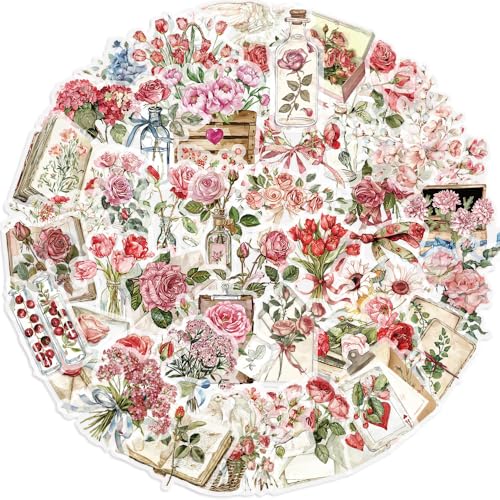 Blumen Aufkleber INS Spring Floral Aufkleber – 50 Stück Stylische PET Aufkleber für Rosen, Ästhetische Niedliche transparente Laptop-Sticker, Wasserdichte Sticker für Scrapbook/Planer/Trinkflasche Blumen Aufkleber INS Spring Floral Aufkleber – 50 Stück Stylische PET Aufkleber für Rosen, Ästhetische Niedliche transparente Laptop-Sticker, Wasserdichte Sticker für Scrapbook/Planer/Trinkflasche von Movocaty