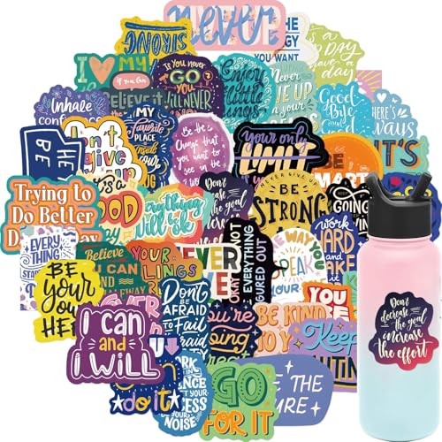 Warme Wünsche Aufkleber Positive Stickers, 50 Stück Englisch freundliche Erinnerungen Buchaufkleber Set Motivierende Laptop Kleber, Wasserdichte Aufkleber für Kinder, Studenten, Familie von Movocaty