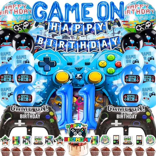 Mowtential 38 Stück Gamer Deko Geburtstag Party-Dekoration 11 Jahre,2025 neu Blau Geburtstag Deko Junge,Videospiel Luftballon,Kinder Videospiel Thema Party Zubehör (11 Jahre Gaming Luftballon) von Mowtential