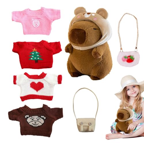 Moxeupon Capybara Stofftier mit Kleidung,Capybara Plüschtier mit Kleidung | Capybara-Plüschtiere umarmen Sich | Niedliche Capybara-Stofftier-Spielzeug-Ankleide-Cartoon-Puppe mit Pullover-Tasche, Hut Moxeupon Capybara Stofftier mit Kleidung,Capybara Plüschtier mit Kleidung | Capybara-Plüschtiere umarmen Sich | Niedliche Capybara-Stofftier-Spielzeug-Ankleide-Cartoon-Puppe mit Pullover-Tasche, Hut von Moxeupon