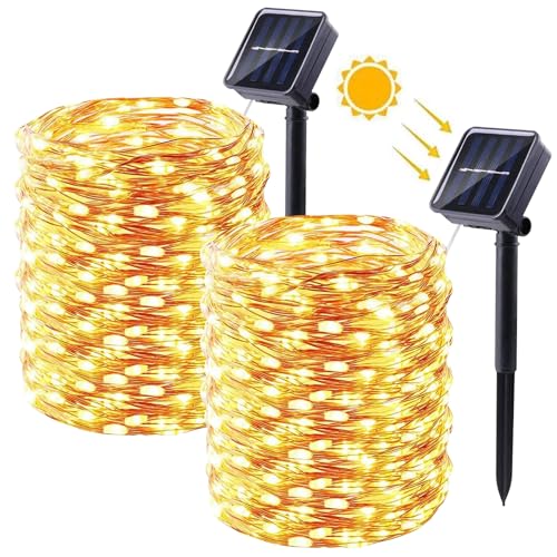 Moxled [2 Stück] Solar Lichterkette Aussen - 15M 150 LED Lichterkette Außen Solar Wasserdicht, 8 Modi Kupferdraht Solar Lichterkette für Garten, Terrasse, Balkon, Tor, Hof, Hochzeit, Party (Warmweiß) von Moxled