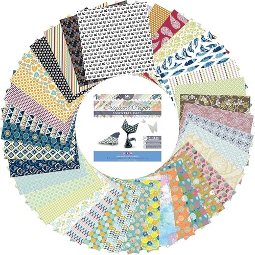 MozArt Supplies – Origami Papier Set – 120 Blätter – Traditionelles japanisches Faltblatt mit 40 Mustern, Blumen, Tieren, Azteken, geometrischen – Basteln Sie Blumen, Kraniche, Eulen, Drache von MozArt Supplies