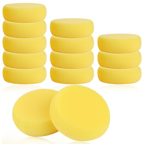 12 Stück Runder Malschwamm Runde Schwamm Set Synthetische Schwämme Synthetischer Kunst Schwamm Gelbe Handwerk Schwämme Saugfähig Schwämme für Aquarell Keramik Ton Gesichtsmalerei Reinigung von Mozeat Lens