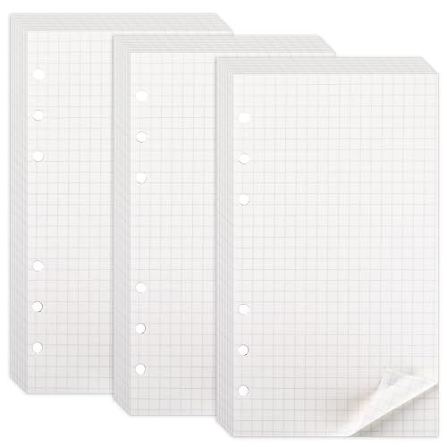 135 Blätter A6 Nachfüllpapier, 3 Pack A6 Papier Kariert Nachfüllbar Notizpapier 6 Löcher Nachfülleinlagen Loose Notizpapier A6 Refill Paper für Binder Notizbuch Tagbuch Skizze von Mozeat Lens