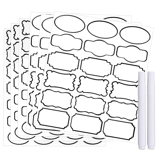 138 Pcs Flaschenetiketten wasserdichte Blank Labels for Containers Abnehmbare Etiketten selbstklebende Etiketten mit schwarzem Rand und 2 Stiften von Mozeat Lens