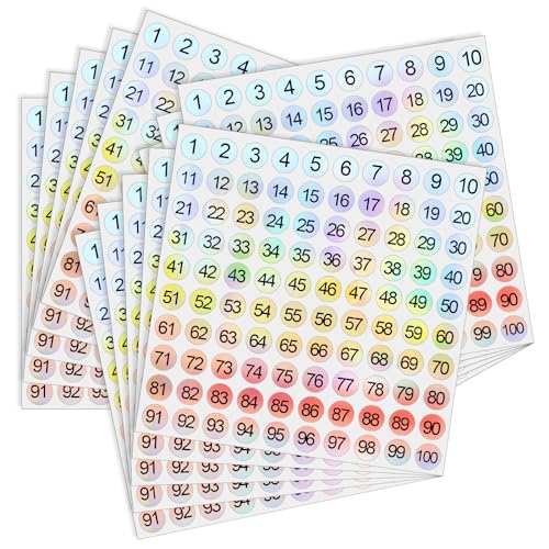15 Blatt Nummer Aufkleber Holografische Klebezahlen 1–100 Selbstklebende Runde Nummernaufkleber Bunt Nummer Etiketten zum Sortieren des Inventars, Organisieren, Codierung von Mozeat Lens