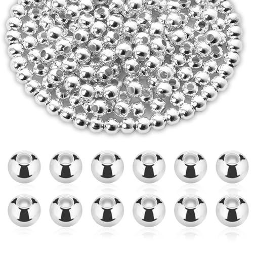 1500 Stück Runde Perlen 4 mm Silber Abstandsperlen Kleine Bastelperlen Metallperlen mit Loch Schmuckperlen für DIY Handwerk Armbänder Halskette Ohrringherstellung von Mozeat Lens