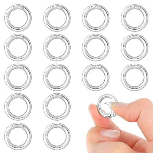 16 Stück Karabinerring Runde Karabiner Silber Schlüssel Ring Metall Karabiner Ring Karabinerhaken Legierung O Ring Schlüsselbund Zubehör für Schlüsselanhänger Tasche Schmuck Handwerk Machen von Mozeat Lens