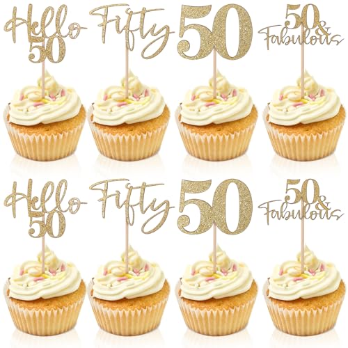 24 Stück Cupcake Topper zum 50. 50 geburtstag deko. Goldene Hochzeitstag-Dekoration für den 50. Geburtstag und den Hochzeitstag, Kuchen Party Dekoration zur Feier der Goldenen Hochzeit 24 Stück Cupcake Topper zum 50. 50 geburtstag deko. Goldene Hochzeitstag-Dekoration für den 50. Geburtstag und den Hochzeitstag, Kuchen Party Dekoration zur Feier der Goldenen Hochzeit von Mozeat Lens