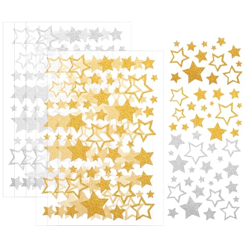 242 Stück Sterne Aufkleber Glitzer Selbstklebende Etiketten zum Basteln Scrapbook Sticker Sternaufkleber für Partys Weihnachten Hochzeit Geschenk DIY Dekoration (B) von Mozeat Lens