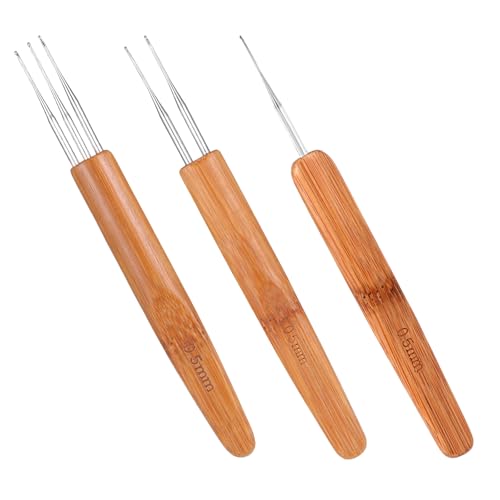 3 Stück Mini Häkelnadel, Häkelnadel Dreadlocks 0,5 mm Dreadlocks Häkelnadeln Kleine Größe Häkeln Set mit Bambusgriffen Stricknadel Spitze Häkelnadeln für Dreadlock, Zöpfe, Braid Craft von Mozeat Lens