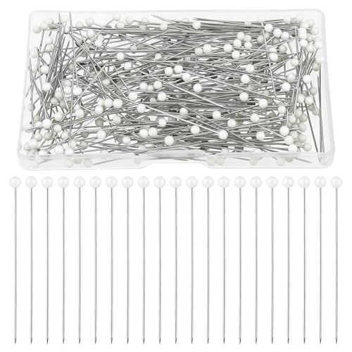 300 Stück gerade Nähnadeln für Stoff, weiße Perlglanz-Kugelkopfnadeln, gerade Nadeln für Stoff, lange 3,8 cm Schneidernadeln zur Befestigung von Nähmarkern, Schmuck, Schneiderei, Basteldekoration von Mozeat Lens