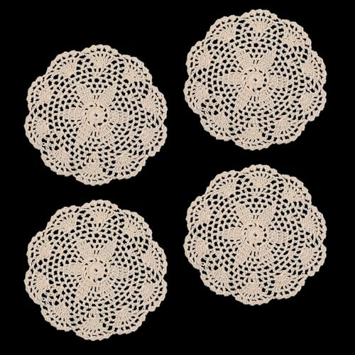 4 Stück Gestickte Tischläufer Vintage Häkel Deckchen Beige Spitzendeckchen Rund Baumwolle Spitze Tischsets 20 cm Gestrickte Tischdecke Kleine Häkeln Handgemacht Untersetzer für Küche Esszimmer 4 Stück Gestickte Tischläufer Vintage Häkel Deckchen Beige Spitzendeckchen Rund Baumwolle Spitze Tischsets 20 cm Gestrickte Tischdecke Kleine Häkeln Handgemacht Untersetzer für Küche Esszimmer von Mozeat Lens