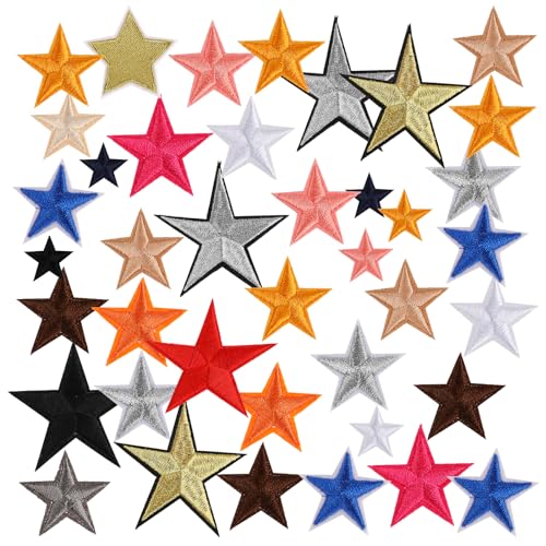 40 Stück Sterne zum Aufbügeln Stern Aufbügelbilder Star Applikation Aufnäher Mini Bestickte Aufbügler Reparatur Applikationen Selbstklebende DIY Dekorative Aufkleber für Jeans Hüte Kleidung Rucksäcke von Mozeat Lens