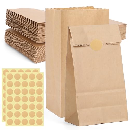 50 Stück Mini Brown Papiertüten mit Etiketten, 3,5 * 2,2 * 7,1 Zoll kleine Kraft papier recycle bar Kraft Sack Lunch Bags Snacks Einkaufs tüten für Lebensmittel Lagerung & Verpackung Bulk von Mozeat Lens