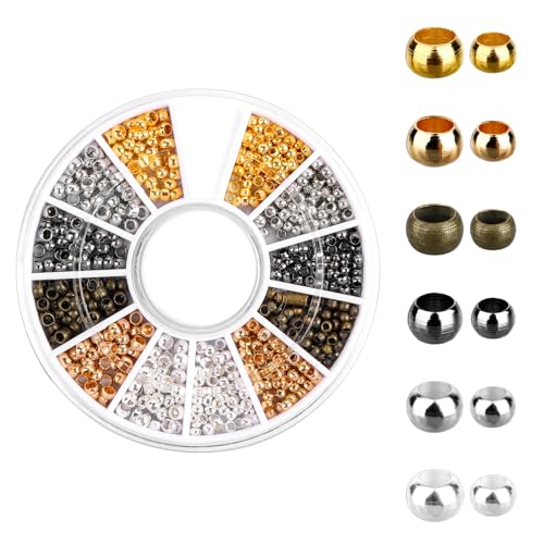 720 Stück Quetschperlen Set Gemischte Rondelle Perlen Tube Crimp Perlen Spacer Beads mit Aufbewahrungsbox Perlen Spacer für Schmuckherstellung Armbänder Halsketten DIY (2 mm 2,5 mm) von Mozeat Lens