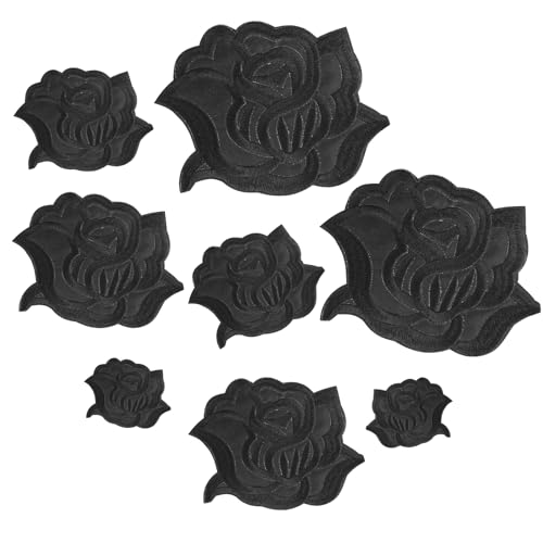 8 Stück Bügelflicken Applikationen Schwarz Rose Stoffflicken Patch Blumen zum Aufbügeln Gestickte Aufnäher Reparaturflicken für Jeans Jacken Hüte Kleidung Schuhe Tasche von Mozeat Lens