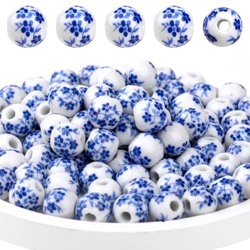 Keramikperlen, runde Porzellan-Perlen, 10 mm, handgefertigt, blaue Blume, bedruckte Abstandshalter-Perlen, Bastelset für Schmuckherstellung, Zubehör, DIY, Basteln, Armbänder, Halsketten, 100 Stück Keramikperlen, runde Porzellan-Perlen, 10 mm, handgefertigt, blaue Blume, bedruckte Abstandshalter-Perlen, Bastelset für Schmuckherstellung, Zubehör, DIY, Basteln, Armbänder, Halsketten, 100 Stück von Mozeat Lens