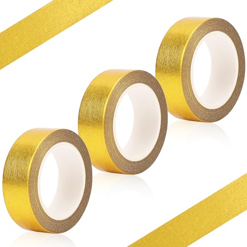 Mozeat Lens 3 Rollen Gold Folien Klebeband Metallic Washi Tape Set 15mm x 5m DIY Craft Klebeband Selbstklebend Abdeckband für Scrapbooking Dekoration Geschenkverpackung Fliesennahtabdeckung von Mozeat Lens