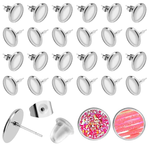 100 Set Rund Ohrstecker Zubehör DIY Ohrringe Edelstahl Ohrstecker 13,5 mm Ohrring Rohlinge und Ohrringfassung Kleine Ohrstecker Rohlinge DIY Ohrstecker für Ohrringe Schmuckherstellung von Mozeat Lens