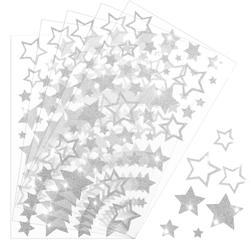 Stern Aufkleber Silber Glitzer Selbstklebend Etiketten Strass Sticker zum Basteln Funkelnde Etiketten für Geschenk Decoration Kleid Patch Furniture Scrapbooking, 5 Bögen von Mozeat Lens