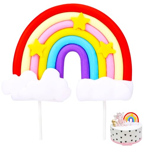 Regenbogen Geburtstag Kuchen Deko Star Wolke Tortendeko Cake Topper Regenbogen Kuchen Topper Bunte Geburtstagstortendekorationen für Kinder Mädchen Junge von Mozeat Lens