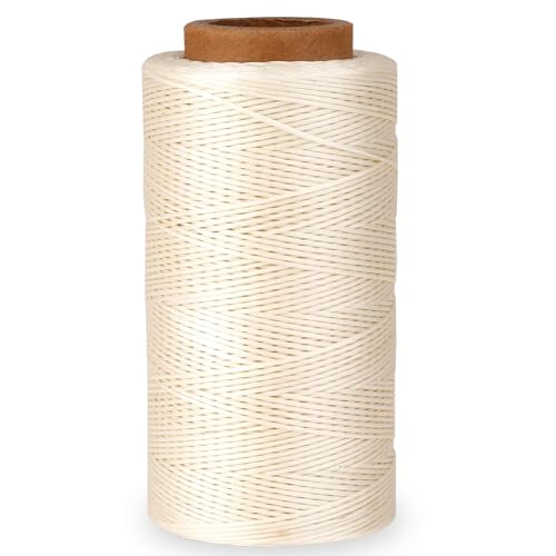 Wachs Faden Nähgarn 0,8mm x 260m Flacher Wachsschnur Gewachster Faden Leder Nähen Faden Polyester Nähen Ledergarn für Handwerk, Reparatur, Buchbinden, Schmuck, Häkeln (Beige) von Mozeat Lens