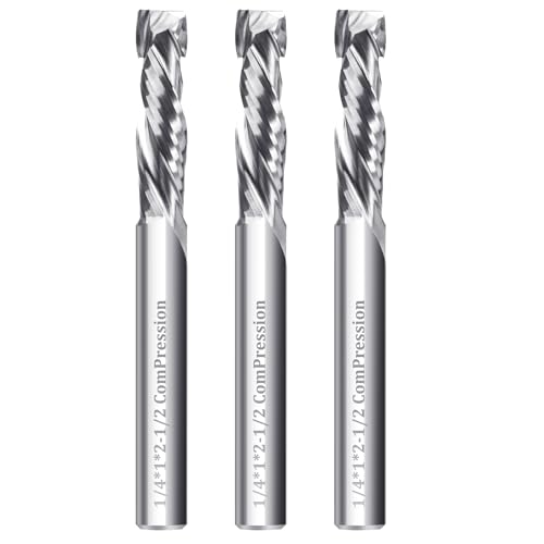 3 x Hartmetall-Spiral-Kompressionsfräser-Bits, 6,35 mm Schaft, 6,35 mm Schnittdurchmesser, Vollhartmetall-Fräser-Bit für Holzarbeiten, CNC-Fräser, Gravur, Schnitzen, Nut-Werkzeuge 3 x Hartmetall-Spiral-Kompressionsfräser-Bits, 6,35 mm Schaft, 6,35 mm Schnittdurchmesser, Vollhartmetall-Fräser-Bit für Holzarbeiten, CNC-Fräser, Gravur, Schnitzen, Nut-Werkzeuge von Mozeyerh