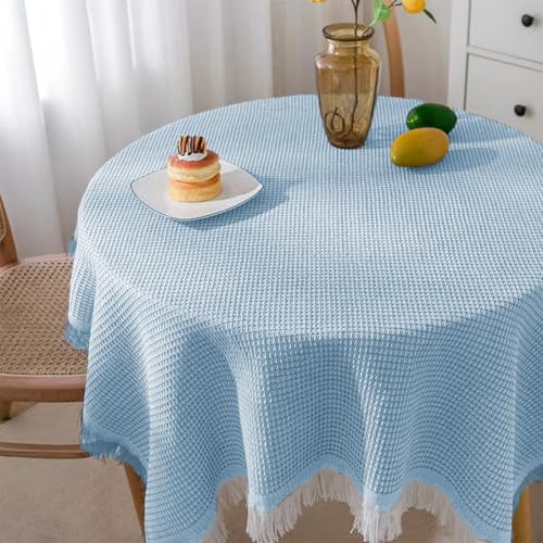 Mozzeilee Runde Quasten-Tischdecke, knitterfrei, waschbar, langlebig, Küche, Esszimmer, Bankett, Tischdekoration, Tischdecken für Picknick, Camping (Blau, 50 x 50 cm) von Mozzeilee