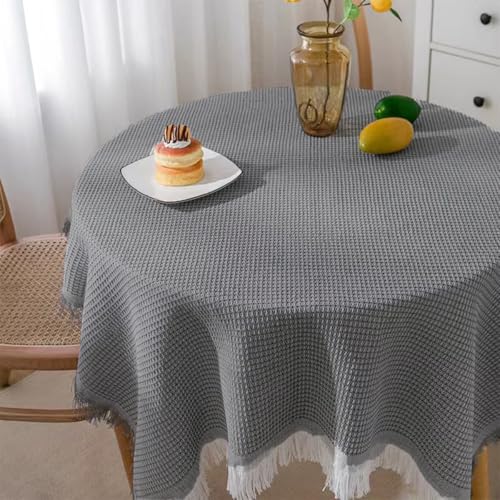 Mozzeilee Runde Quasten-Tischdecke, knitterfrei, waschbar, langlebig, Küche, Esszimmer, Bankett, Tischdekoration, Tischdecken für Picknick, Camping (Grau, 140 x 140 cm) von Mozzeilee