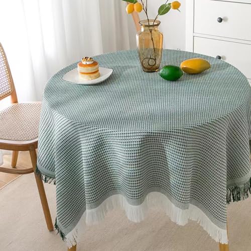 Mozzeilee Runde Quasten-Tischdecke, knitterfrei, waschbar, langlebig, Küche, Esszimmer, Bankett, Tischdekoration, Tischdecken für Picknick, Camping (Grün, 140 x 140 cm) von Mozzeilee