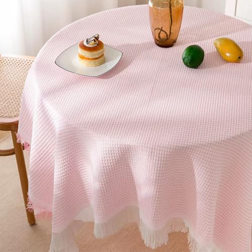 Mozzeilee Runde Quasten-Tischdecke, knitterfrei, waschbar, langlebig, Küche, Esszimmer, Bankett, Tischdekoration, Tischdecken für Picknick, Camping (Rosa, 120 x 120 cm) von Mozzeilee