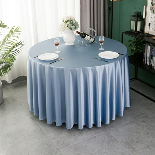 Mozzeilee Runde Tischdecke, knitterfrei, Satinstoff, waschbare Tischdecke für Hochzeit, Geburtstag, Party, Küche, Esstisch, Bankett (Blau, 279,4 cm (rund) von Mozzeilee