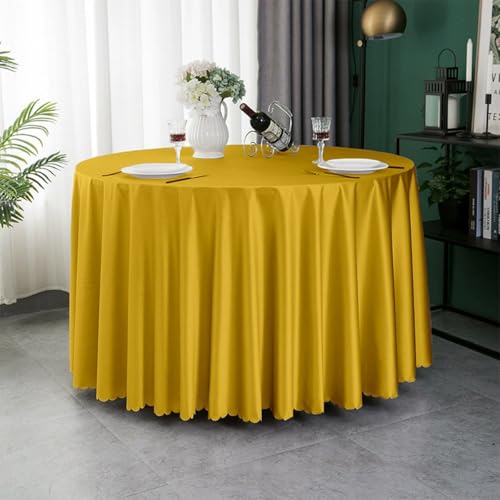 Mozzeilee Runde Tischdecke, knitterfrei, Satinstoff, waschbare Tischdecke für Hochzeit, Geburtstag, Party, Küche, Esstisch, Bankett (gelb, 200,7 cm (rund) von Mozzeilee