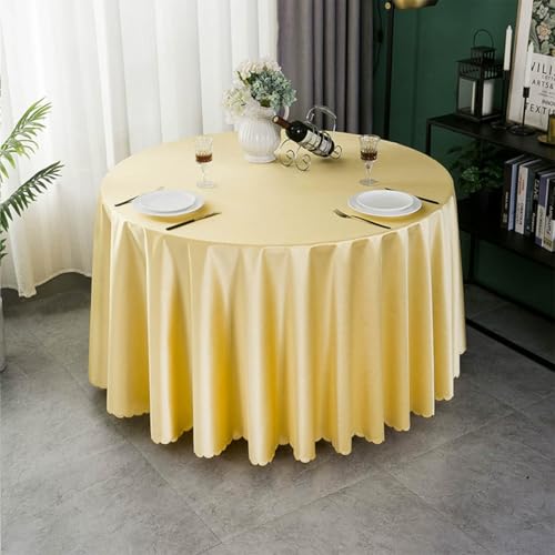 Mozzeilee Runde Tischdecke, knitterfrei, Satinstoff, waschbare Tischdecke für Hochzeit, Geburtstag, Party, Küche, Esstisch, Bankett (hellgelb, 221 cm (rund)) von Mozzeilee