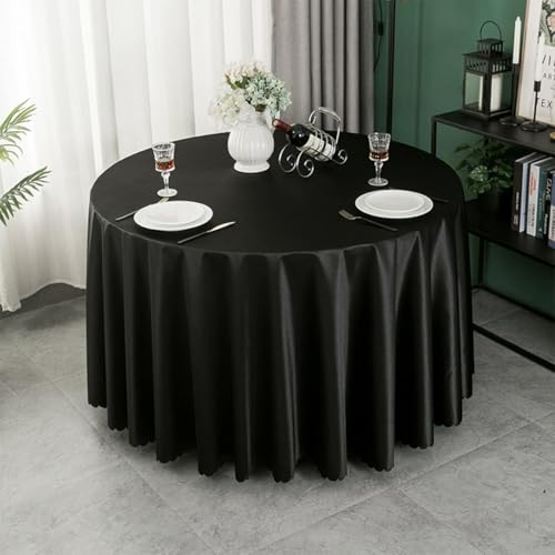 Mozzeilee Runde Tischdecke, knitterfrei, Satinstoff, waschbare Tischdecke für Hochzeit, Geburtstag, Party, Küche, Esstisch, Bankett (schwarz, 140 cm (rund) von Mozzeilee