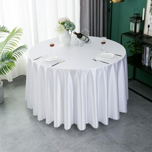 Mozzeilee Runde Tischdecke, knitterfrei, Satinstoff, waschbare Tischdecke für Hochzeit, Geburtstag, Party, Küche, Esstisch, Bankett (weiß, 99 cm (rund) von Mozzeilee